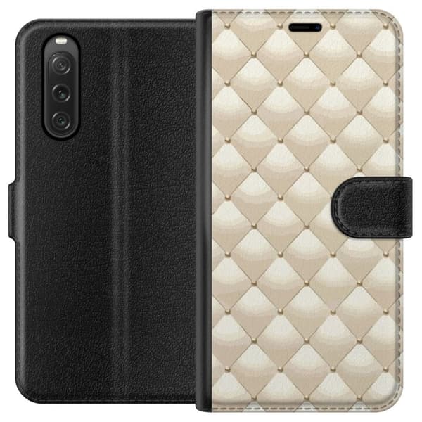 Lompakkokotelo Sony Xperia 10 V-laitteelle, jossa on Kultakiilto kuvio
