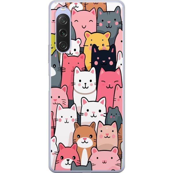 Kännykkäkuori Sony Xperia 10 V-laitteelle, jossa on Kissan kuviointi kuvio