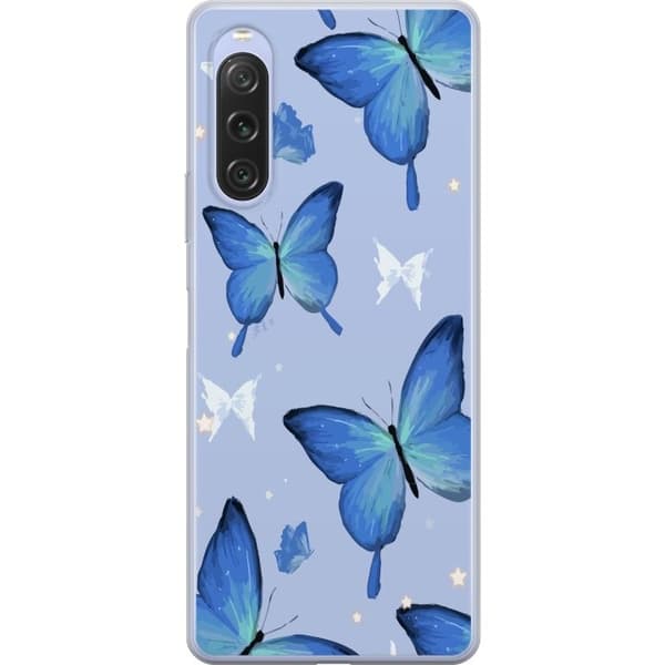 Kännykkäkuori Sony Xperia 10 V-laitteelle, jossa on Sinisiä perhosia kuvio