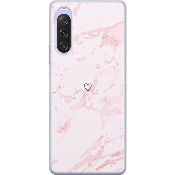 Kännykkäkuori Sony Xperia 10 V-laitteelle, jossa on Roosa Sydän kuvio