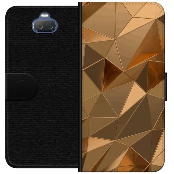 Lompakkokotelo Sony Xperia 10 Plus-laitteelle, jossa on 3D Kulta kuvio