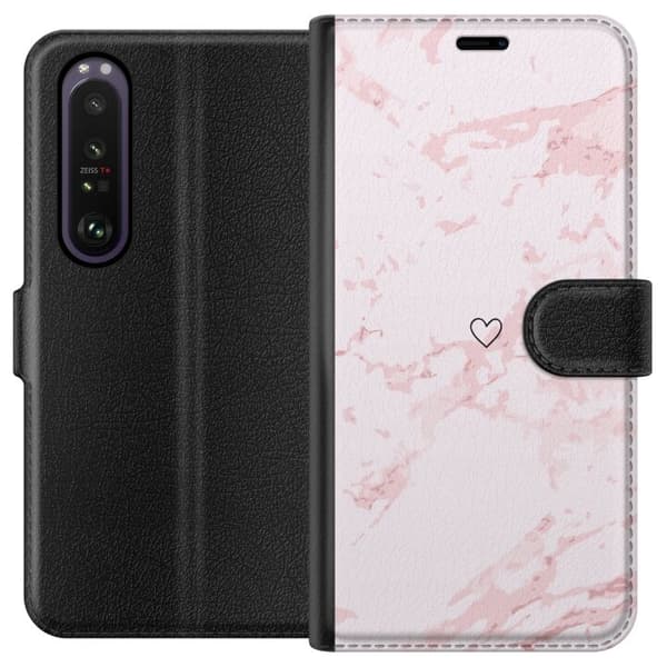 Lompakkokotelo Sony Xperia 1 III-laitteelle, jossa on Roosa Sydän kuvio