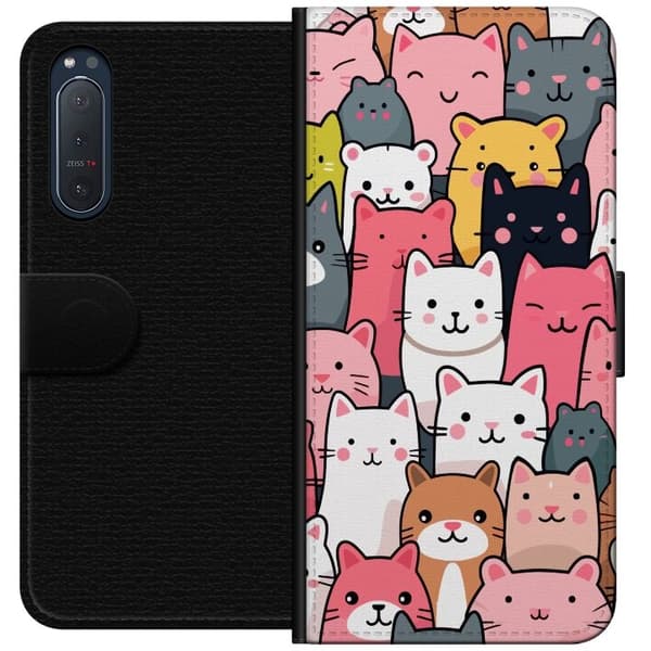 Tegnebogsetui til Sony Xperia 5 II med Katte mønster motiv