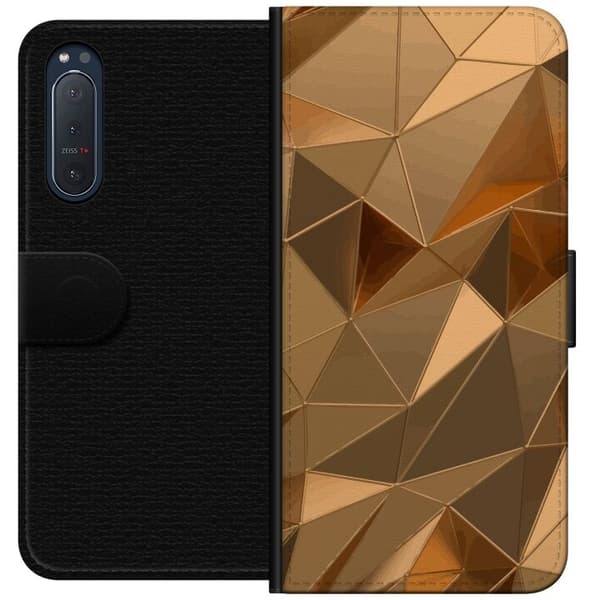 Lompakkokotelo Sony Xperia 5 II-laitteelle, jossa on 3D Kulta kuvio