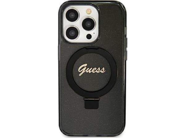 Guess Ring Stand Script Glitter MagSafe för Apple iPhone 12/12 Pro - fodral för telefon i svart