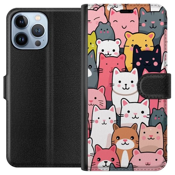 Tegnebogsetui til Apple iPhone 13 Pro Max med Katte mønster motiv