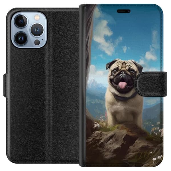 Tegnebogsetui til Apple iPhone 13 Pro Max med Glad Hund motiv
