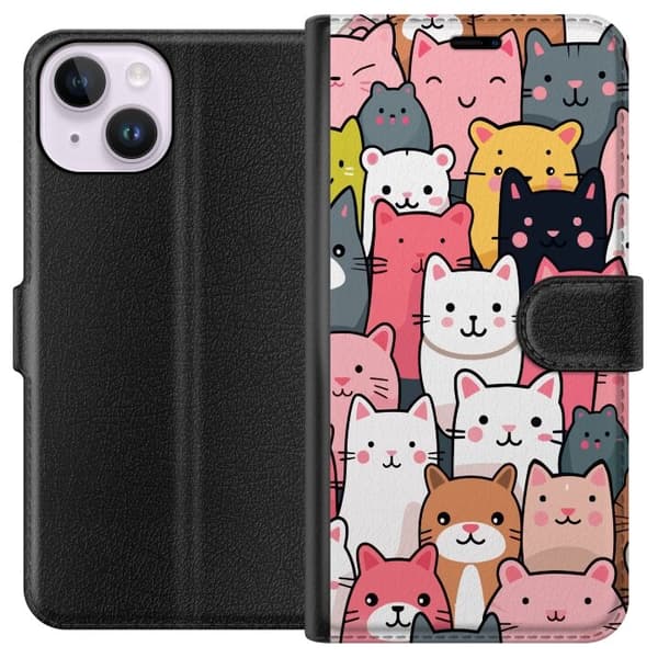Tegnebogsetui til Apple iPhone 14 med Katte mønster motiv