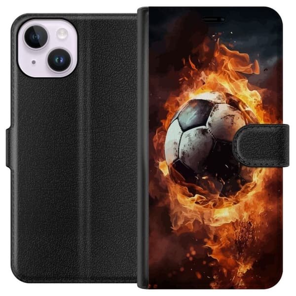 Tegnebogsetui til Apple iPhone 14 med Fodbold motiv