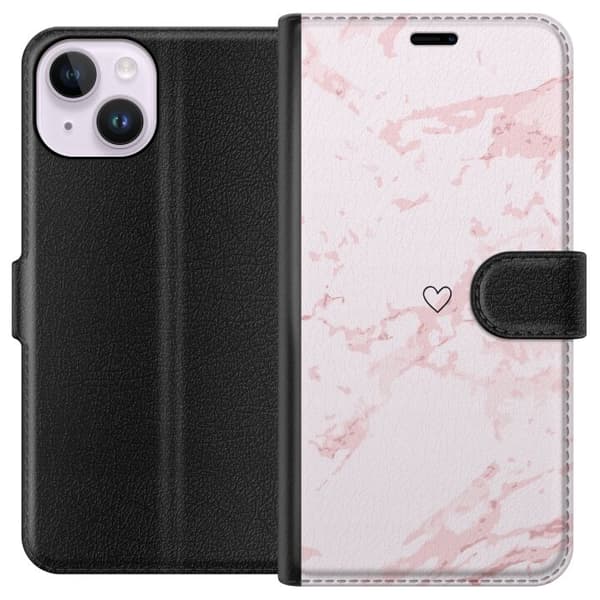 Tegnebogsetui til Apple iPhone 14 med Rosa Hjerte motiv