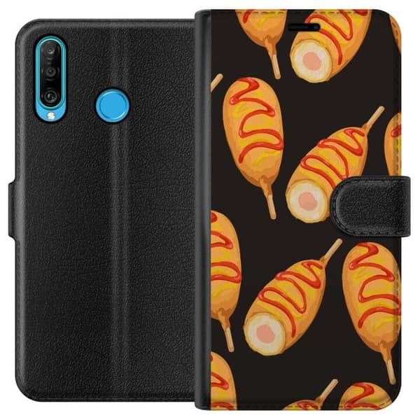 Tegnebogsetui til Huawei P30 lite med Kyllingedrumstick motiv