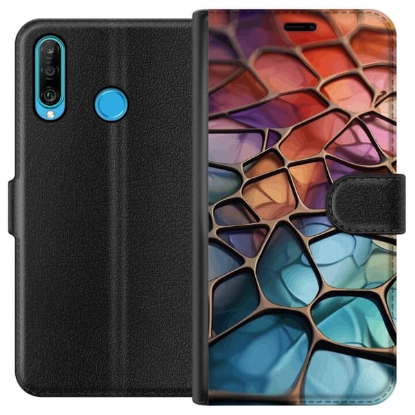 Lompakkokotelo Huawei P30 lite-laitteelle, jossa on Metallikuviointi kuvio