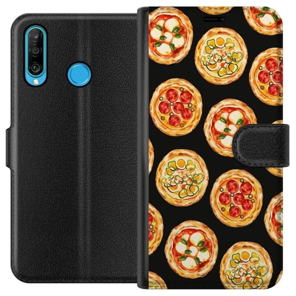 Lompakkokotelo Huawei P30 lite-laitteelle, jossa on Pizza kuvio