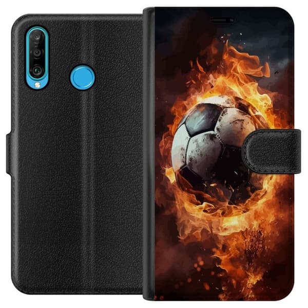 Tegnebogsetui til Huawei P30 lite med Fodbold motiv