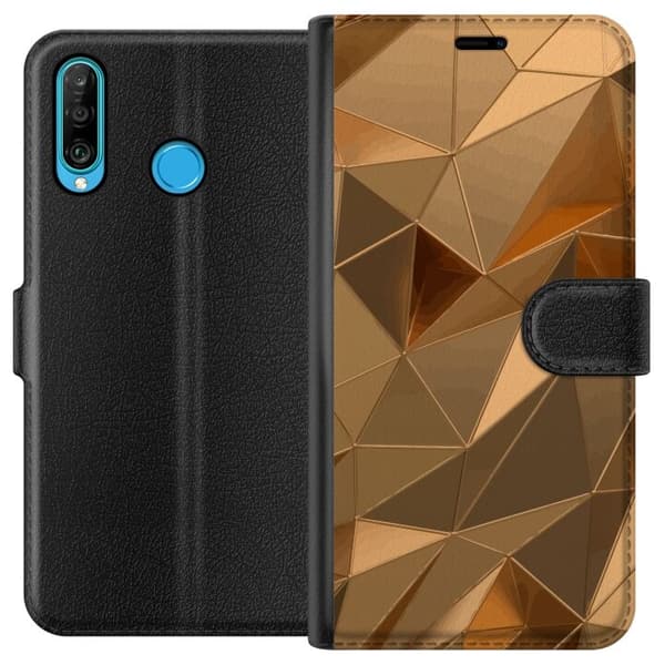 Tegnebogsetui til Huawei P30 lite med 3D Guld motiv