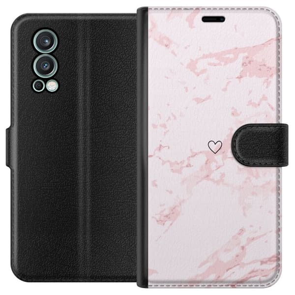 Lompakkokotelo OnePlus Nord 2 5G-laitteelle, jossa on Roosa Sydän kuvio