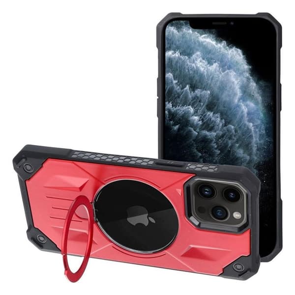 iPhone 11 Pro Max Mobilskal Magsafe Ringhållare Armor - Röd