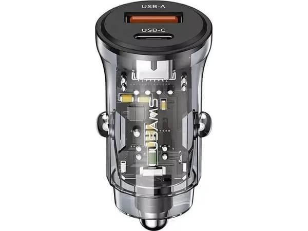 Usams charger USAMS C32 1xUSB+1xUSB-C car charger 30W Fast Charge black/black (US-CC164)