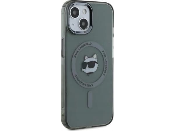 Karl Lagerfeld IML Choupette Head Metal Frame MagSafe dėklas iPhone 15 Juodas
