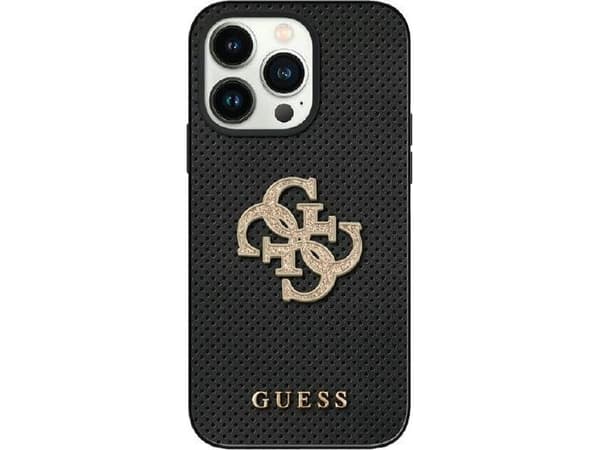 Guess Guess GUHCP15SPSP4LGK iPhone 15 6.1" czarny/black hardcase Leather Perforated 4G Glitter Logo