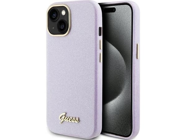 Guess Guess GUHCP15SPGMCSL iPhone 15 6.1" lila/lila kovakotelo Glitter Kiiltävä kirjoitus