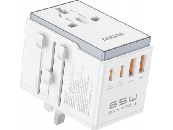 Adapteri poroszny Dudao A65Pro 65W EU / US / JP / AUS / UK 2x USB-C 2x USB-A - biały