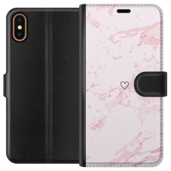 Lompakkokotelo Apple iPhone X-laitteelle, jossa on Roosa Sydän kuvio