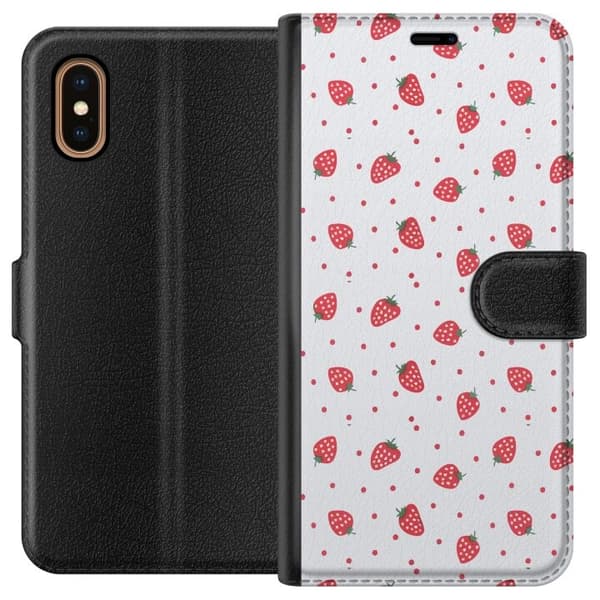 Lompakkokotelo Apple iPhone XS Max-laitteelle, jossa on Mansikat kuvio