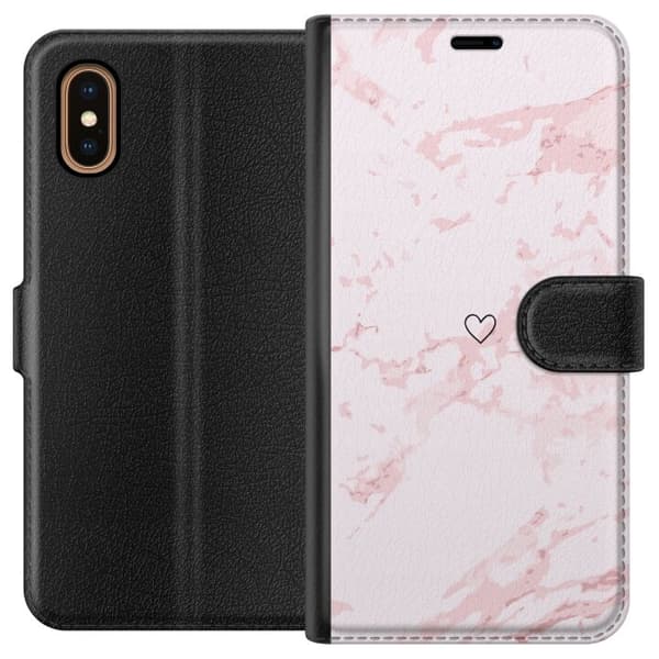 Tegnebogsetui til Apple iPhone XS Max med Rosa Hjerte motiv