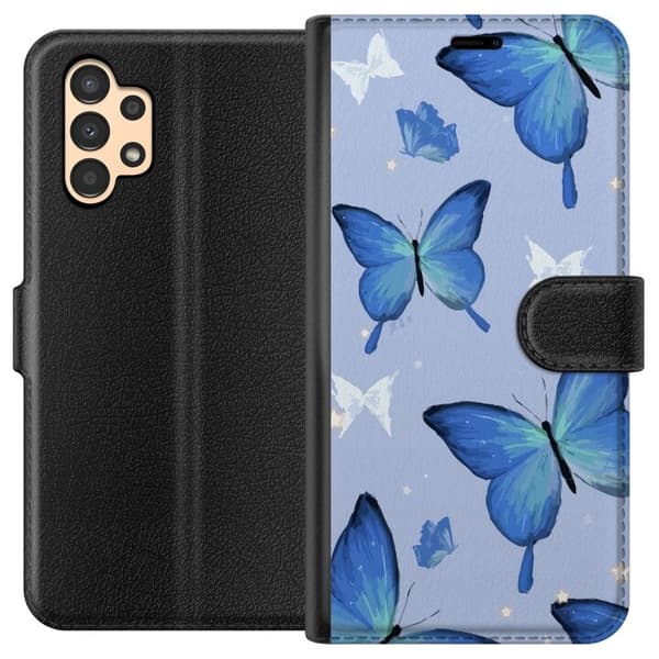 Tegnebogsetui til Samsung Galaxy A13 med Blå sommerfugle motiv