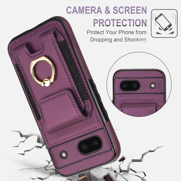 För Google Pixel 8a Kickstand Case Telefonfodral med Kortfack - Lila