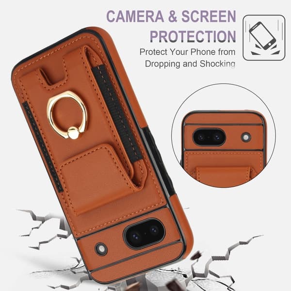 För Google Pixel 8a Kickstand Case Telefonfodral med Kortfack - Brun