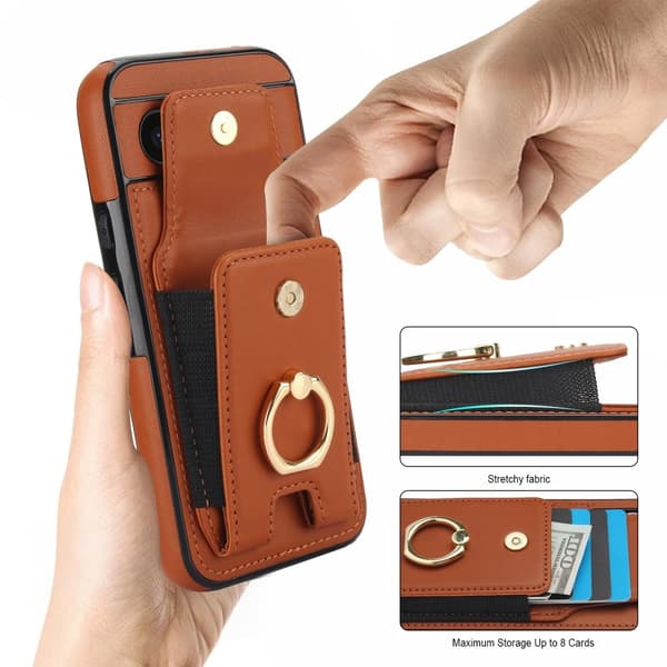 För Google Pixel 8a Kickstand Case Telefonfodral med Kortfack - Brun