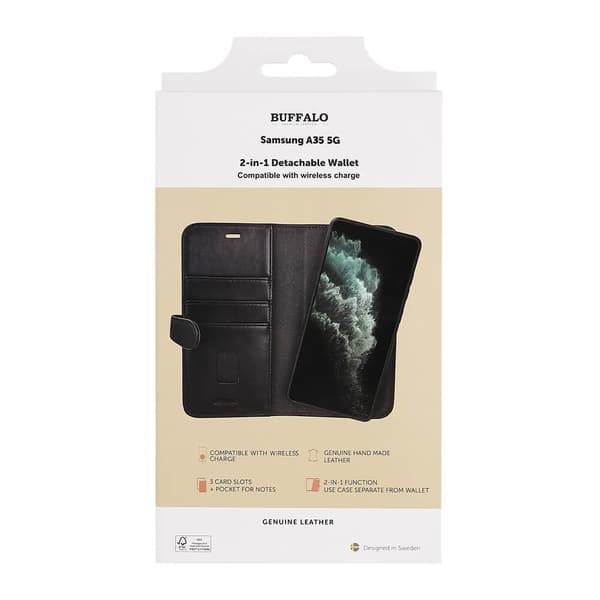 Buffalo 2in1 Wallet Leather 3 card Samsung A35 5G Black