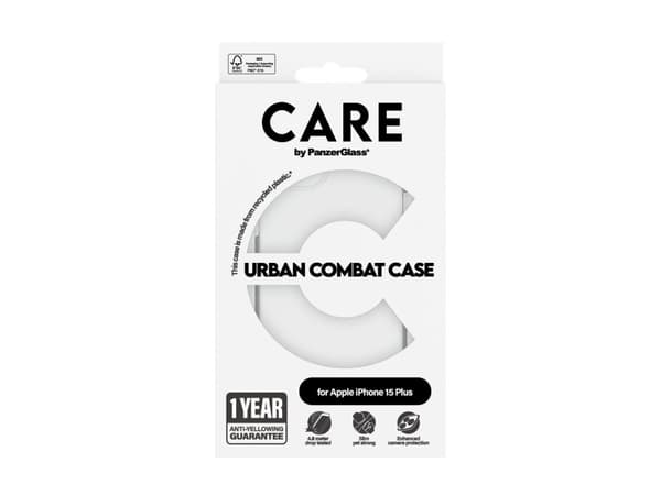 PanzerGlass CARE by ® Flagship Case Transparent Urban Combat w. Clear Frame iPhone 15 Plus, Cover, Apple, Apple - iPhone 15 Plus, Transparent