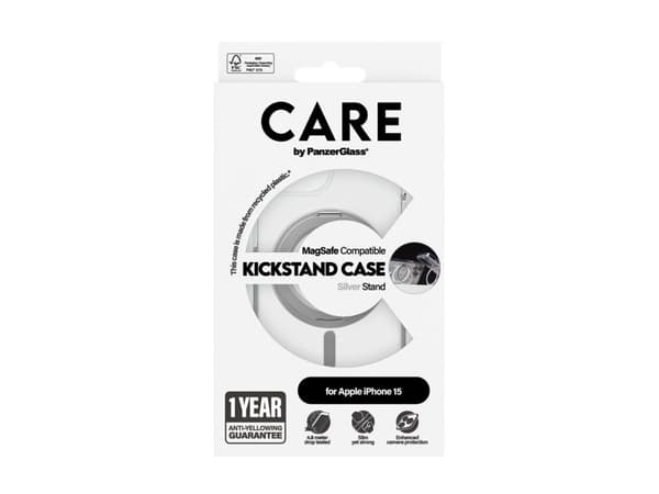 CARE by PanzerGlass - Baksidedeksel for mobiltelefon - med stativ - MagSafe-samsvar - termoplast-polyuretan (TPU), polykarbonat (PC) - gjennomsiktig,
