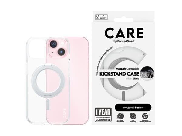 CARE by PanzerGlass - Baksidedeksel for mobiltelefon - med stativ - MagSafe-samsvar - termoplast-polyuretan (TPU), polykarbonat (PC) - gjennomsiktig,