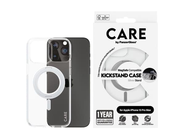 CARE by PanzerGlass - Baksidedeksel for mobiltelefon - med stativ - MagSafe-samsvar - termoplast-polyuretan (TPU), polykarbonat (PC) - gjennomsiktig,