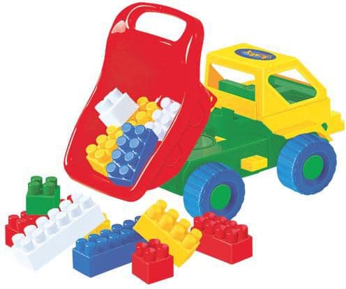 Polesie 2815 Nr 44: "Kuzia-2" dumper + "Builder" tegelstenar - 12 bitar i ett rutnät
