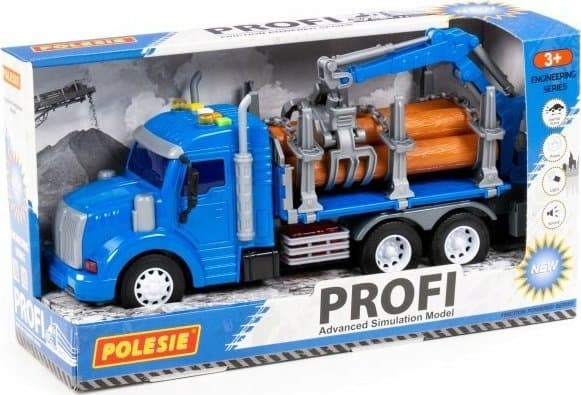 Polesie Polesie 96173 "Profi", tröghetsdriven timmerbil, med ljus och ljud, blå i låda