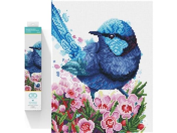 Diamantbroderi Diamond Dotz Diamond Mosaic Blue Bird in Flowers Splendid Fairy Wren 35x43cm DQ10023