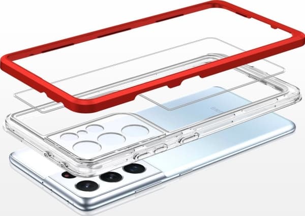 Hurtel Clear 3in1 deksel til Samsung Galaxy S23 Ultra silikondeksel med rød ramme