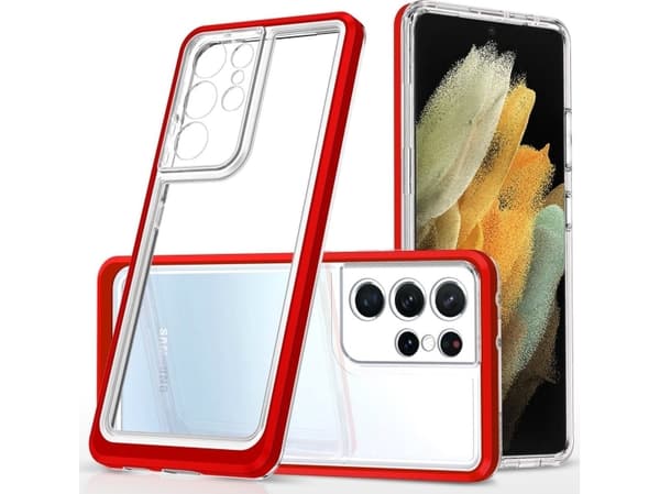 Hurtel Clear 3in1 deksel til Samsung Galaxy S23 Ultra silikondeksel med rød ramme