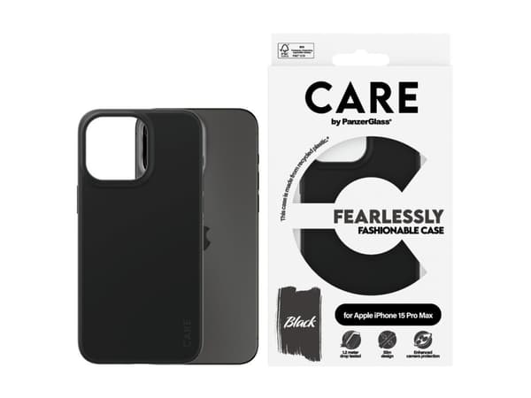 CARE by PanzerGlass - Baksidedeksel for mobiltelefon - termoplast-polyuretan (TPU) - svart - for Apple iPhone 15 Pro Max