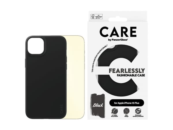 CARE by PanzerGlass - Baksidesskydd för mobiltelefon - termoplastisk polyuretan (TPU) - svart - för Apple iPhone 15 Plus