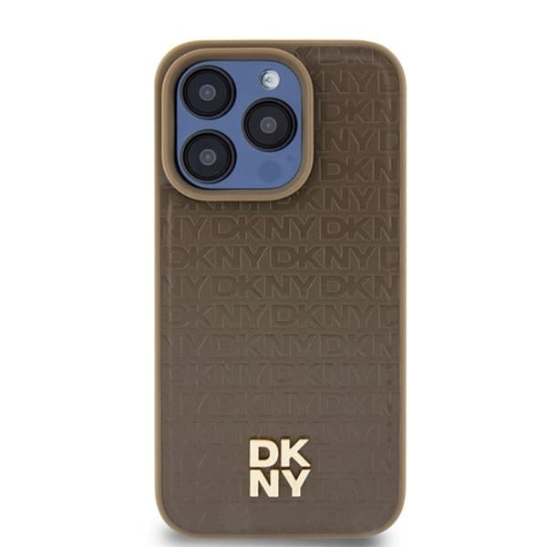 DKNY iPhone 15/14 Plus Mobilskal Magsafe Läder Pattern Metal Logo