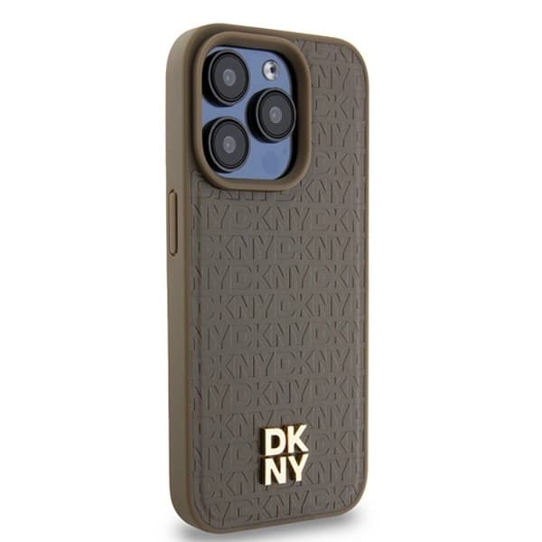 DKNY iPhone 15/14 Plus Mobilskal Magsafe Läder Pattern Metal Logo