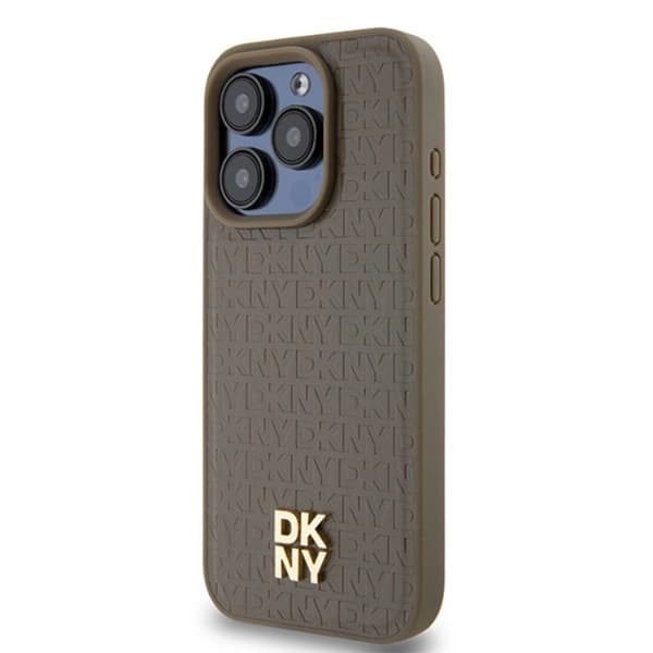 DKNY iPhone 15/14 Plus Mobilskal Magsafe Läder Pattern Metal Logo