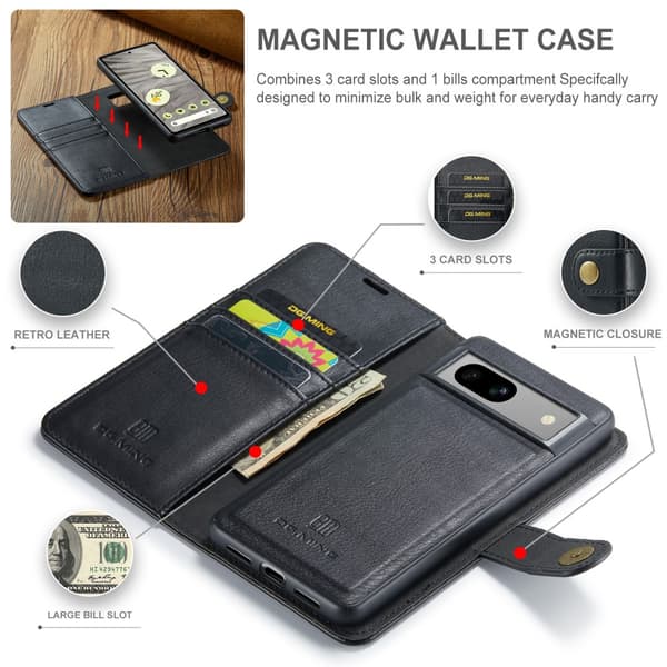 DG.MING 2-in-1 Magnet Wallet Google Pixel 8a Black