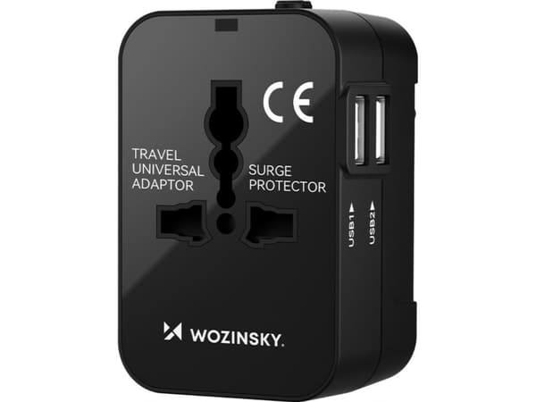 Wozinsky WUTWC reiseadapter universal EU / USA / AUS / UK / 2x USB-A - svart